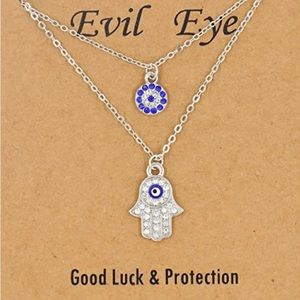 Dainty Evil Eye Protection Necklace & Blue Eye Hand